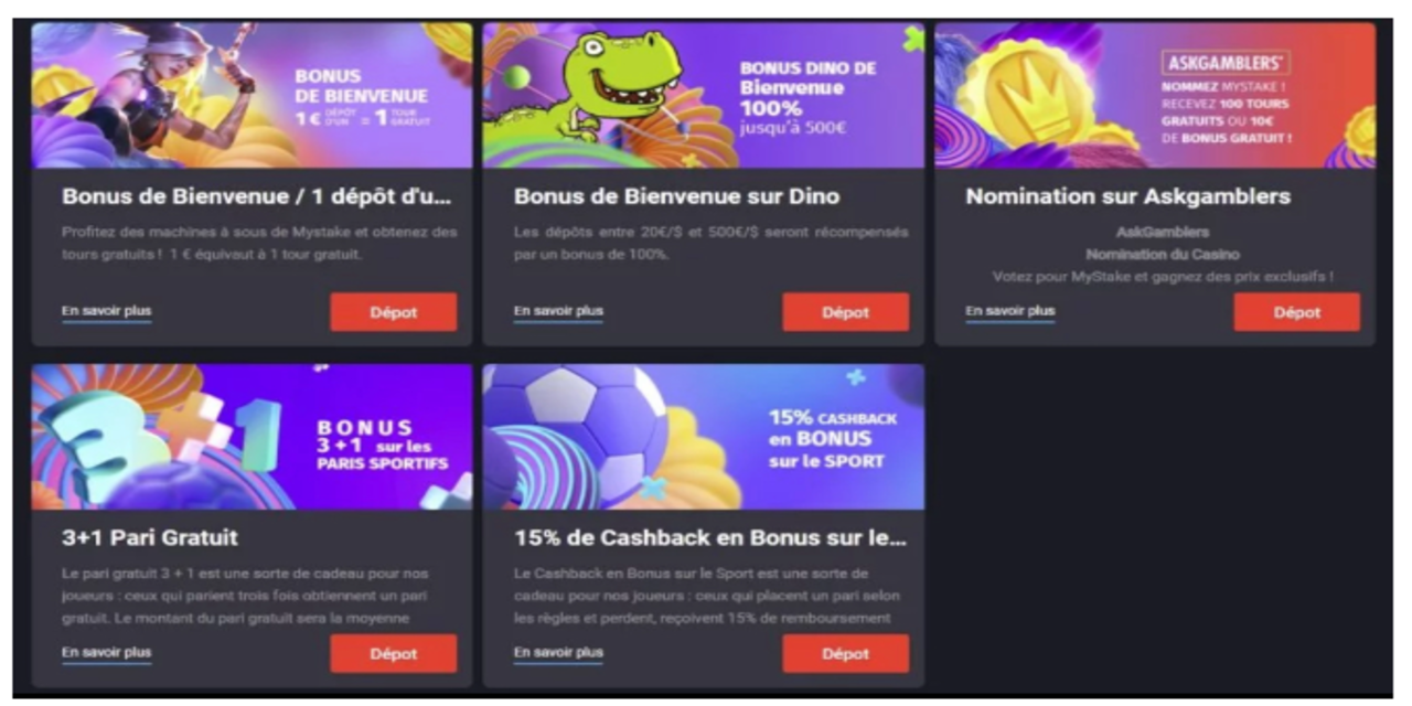  Les bonus offerts sur Mystake casino